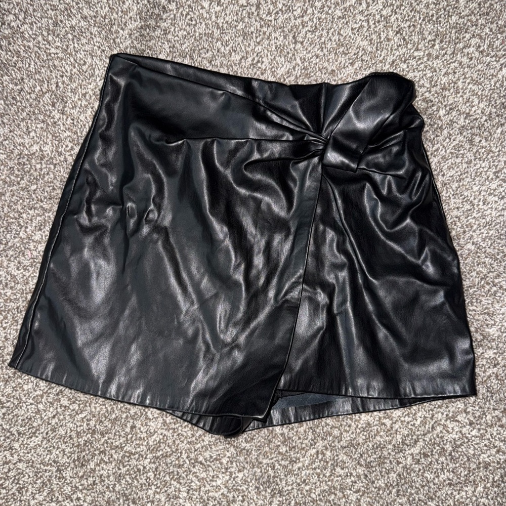 Anna Grace Black Faux Leather Skort